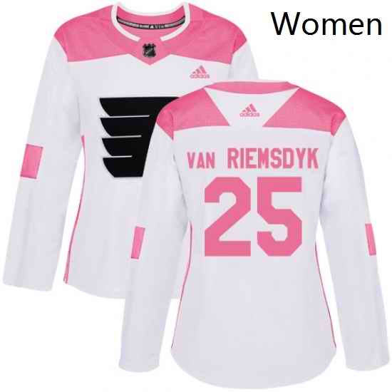 Womens Adidas Philadelphia Flyers 25 James Van Riemsdyk Authentic White Pink Fashion NHL Jersey